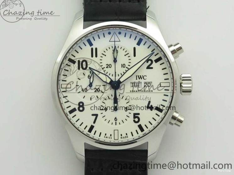 MIROTIME 0126 Pilot Chrono 377725 SS ZF 1:1 Best Edition White Dial on Black Leather Strap A Soft 7183